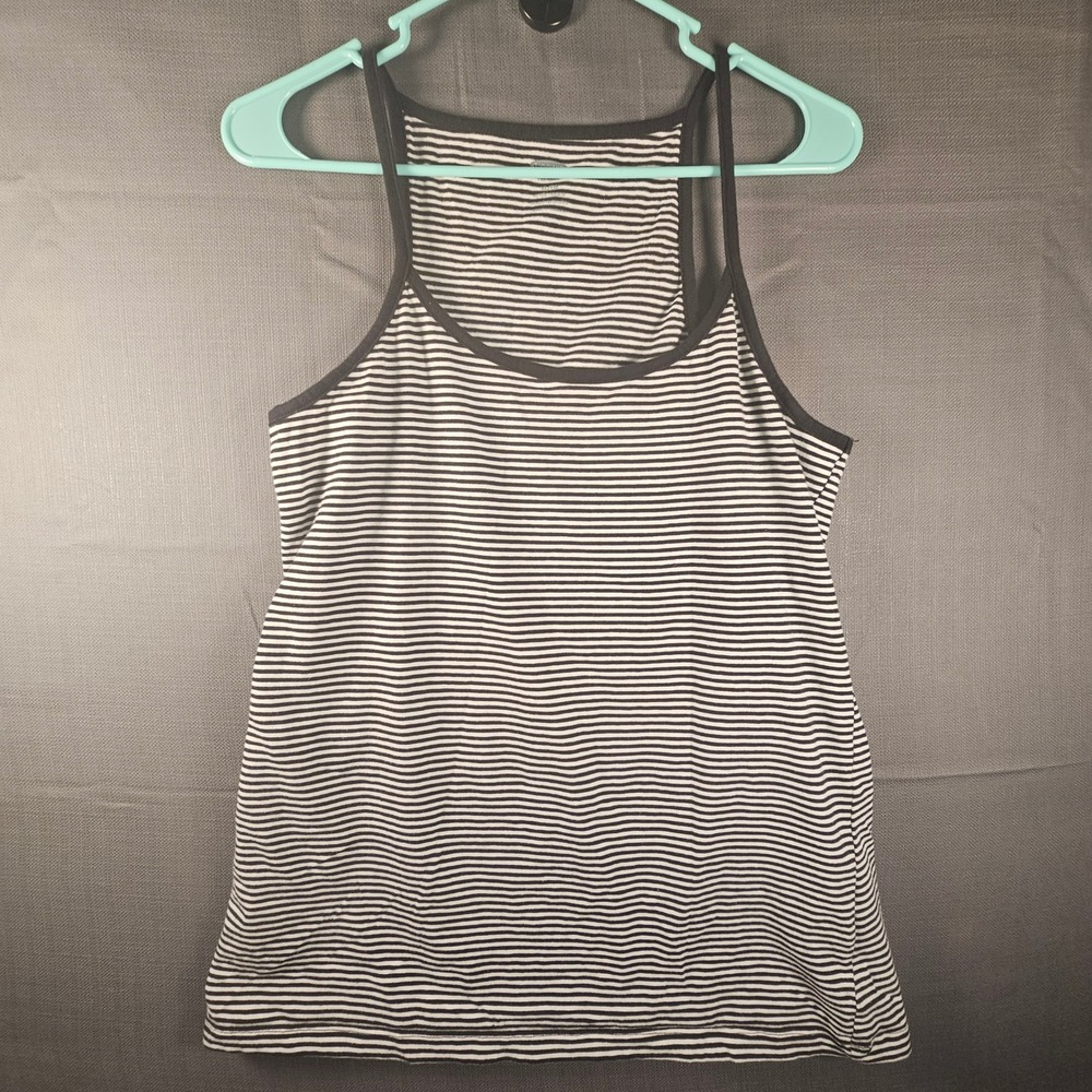 Old Navy Womens XL Black White Striped Racerback Fitted Stretch Tank Top FA14